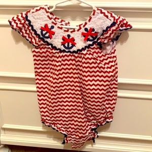 Nautical smocked Romper - 12 month baby girl